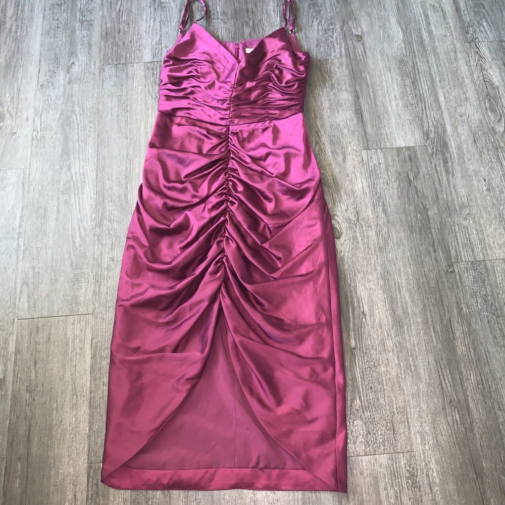 Hutch Purple Ruched Midi Dress Womens Size M Zip Closure Spaghetti Strap